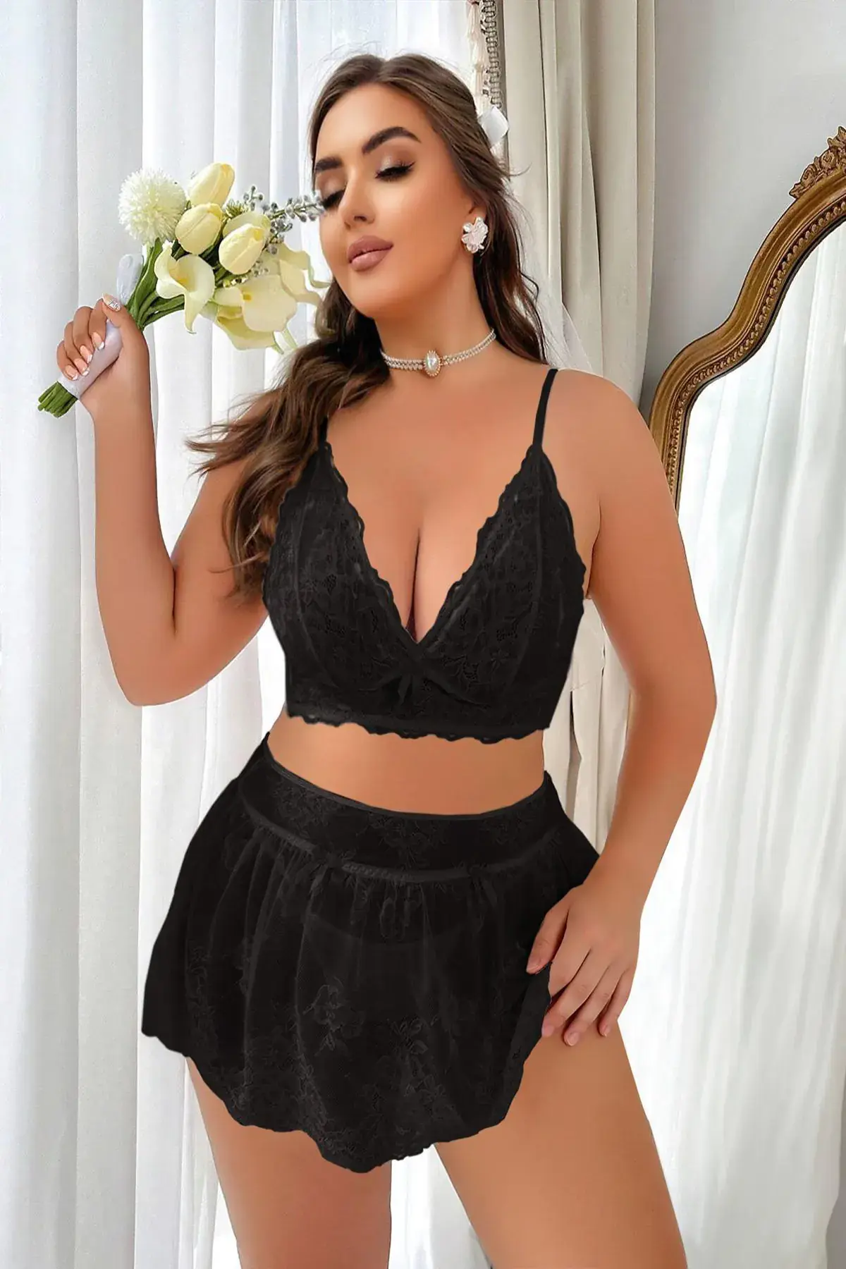 Passione 75005 Büyük Beden Erotik Etekli Sütyen Takım