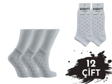 Esinti Beyaz Puanlı 3 Boyutlu Bayan Patik 12'li