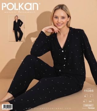 Polkan 11086 Bayan Uzun Kollu Milan Pijama Takım 4'lü
