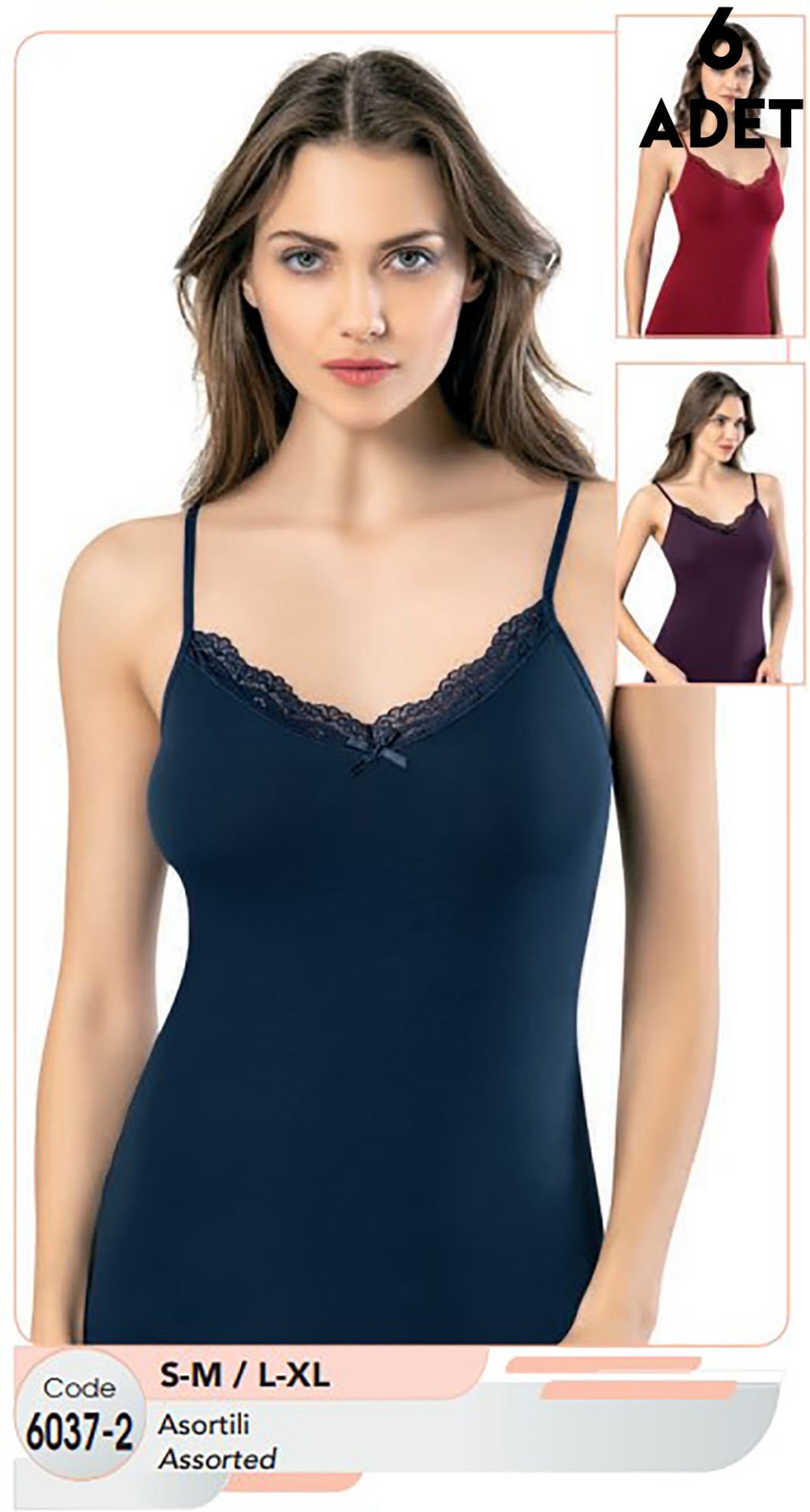 Kota 6037-2 Bayan İp Askılı Dantelli Atlet 6'lı