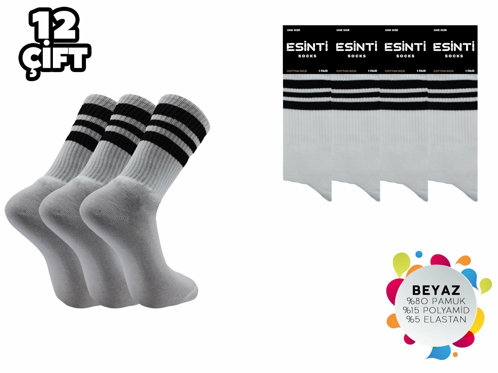 Esinti Beyaz Bayan Kolej Soket Çorap 12'li
