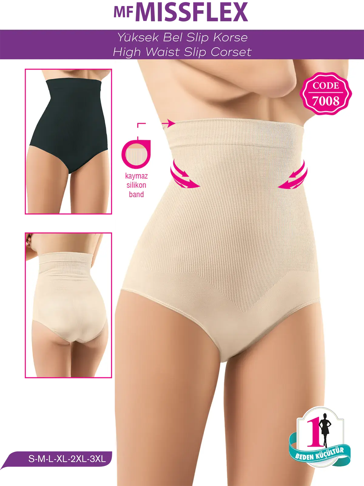 MF MISS FLEX 7008 Dikişsiz Yüksek Bel Slip Korse