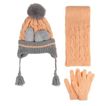 Kitti P-K24170-07 (4-8) Yaş Kız Çocuk Şapka Atkı Eldiven Takım 6'lı