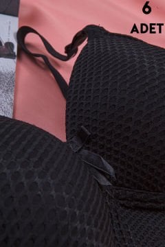 Aysemin 5190 C Cup (85-90-95-100-105) Balensiz Desteksiz Bayan Sütyen 6'lı SİYAH - SERİLİ