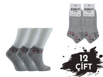 Esinti Gri Çiçekli 3 Boyutlu Bayan Patik 12'li