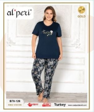 Alperi B78-126 (3XL-4XL-5XL-6XL) Bayan Kısa Kollu Pijama Takım 4'lü