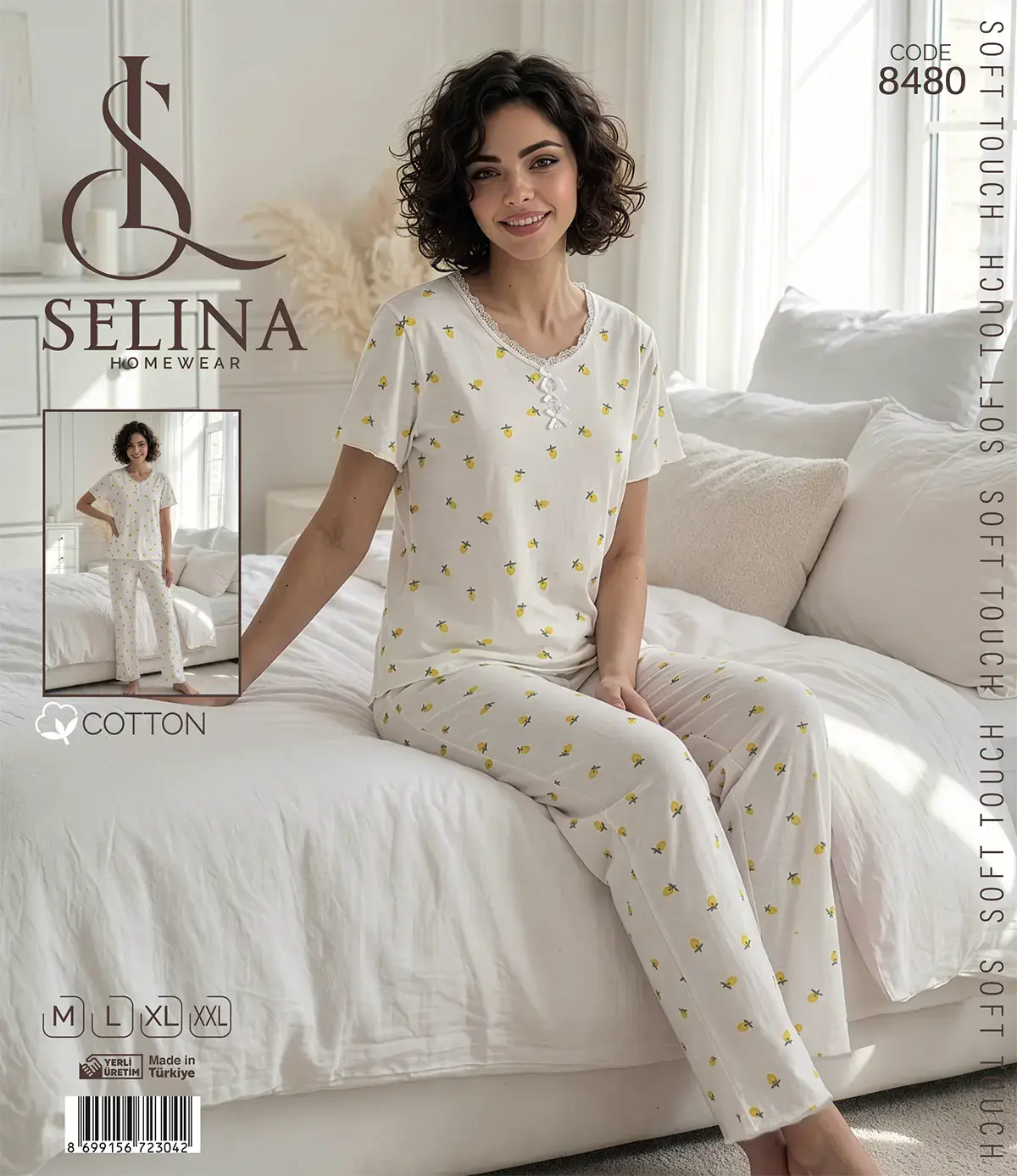 Selina 8480 (M-L-XL-XXL) Bayan Kısa Kollu Pijama Takım