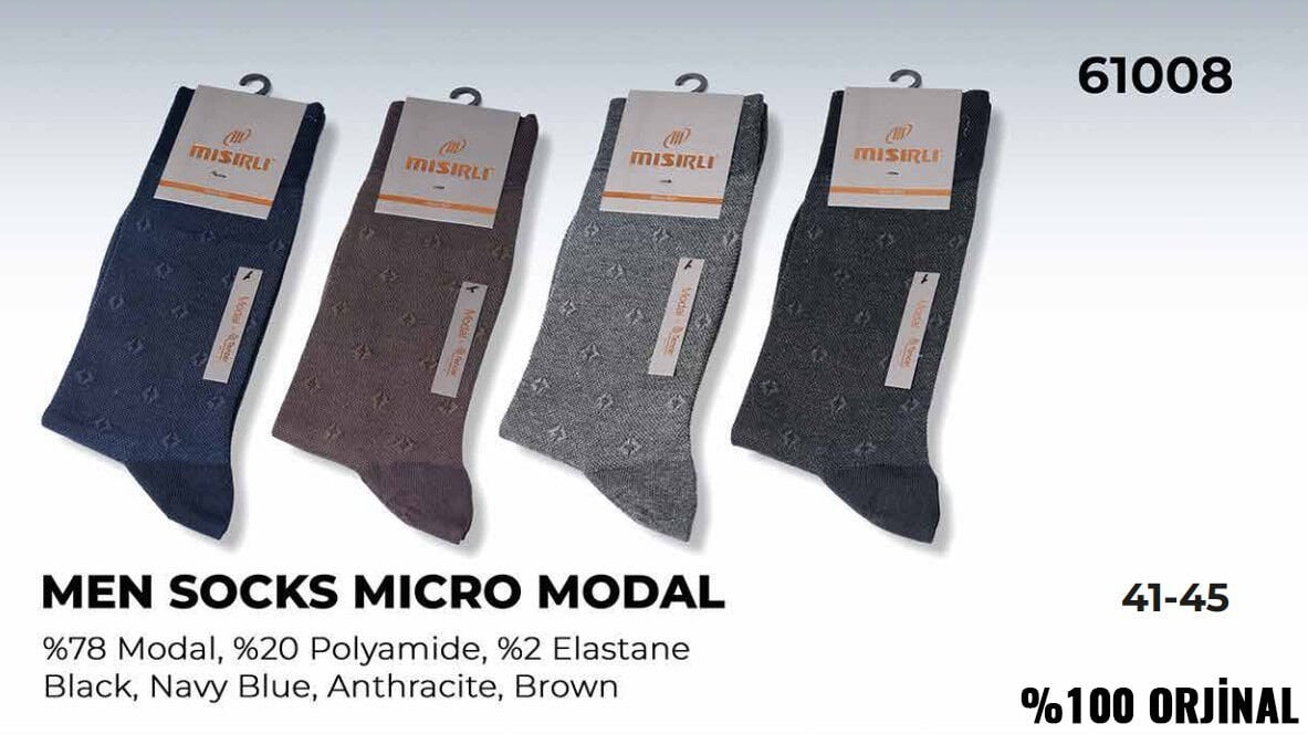 Mısırlı 61008 (41-45) Dikişsiz Organik Modal Erkek Çorap 12'li