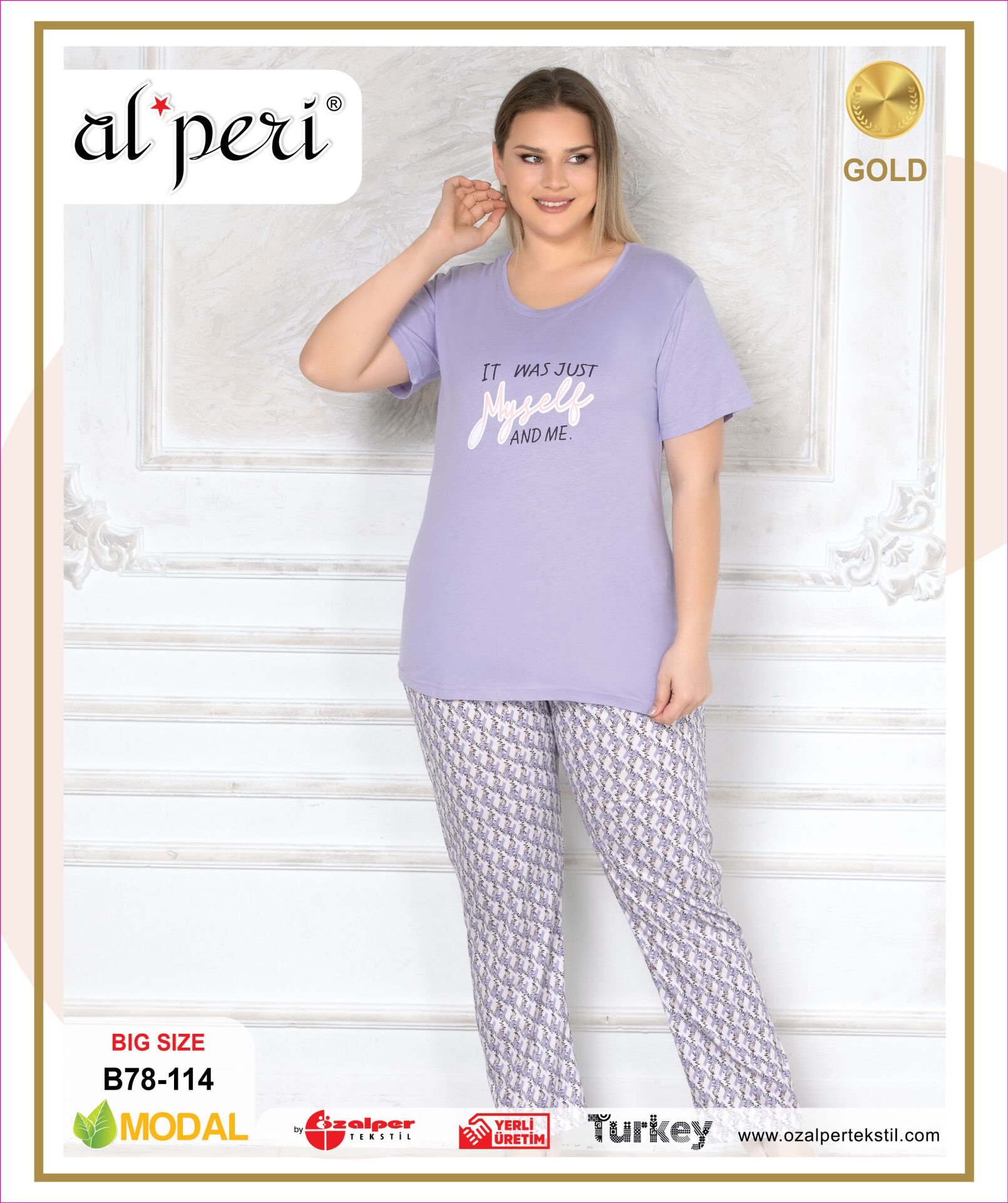 Alperi B78-114 (3XL-4XL-5XL-6XL) Bayan Kısa Kollu Pijama Takım 4'lü