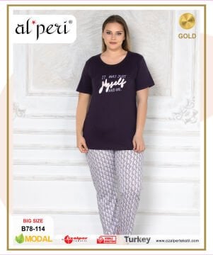 Alperi B78-114 (3XL-4XL-5XL-6XL) Bayan Kısa Kollu Pijama Takım 4'lü