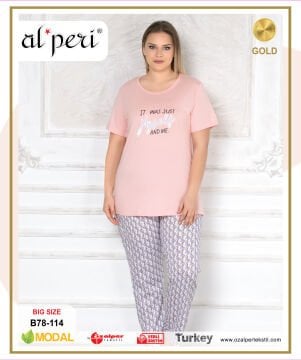 Alperi B78-114 (3XL-4XL-5XL-6XL) Bayan Kısa Kollu Pijama Takım 4'lü