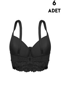 Aysemin 5167 C Cup (85-90-95-100-105) Balenli Desteksiz Bayan Sütyen 6'lı SİYAH - SERİLİ