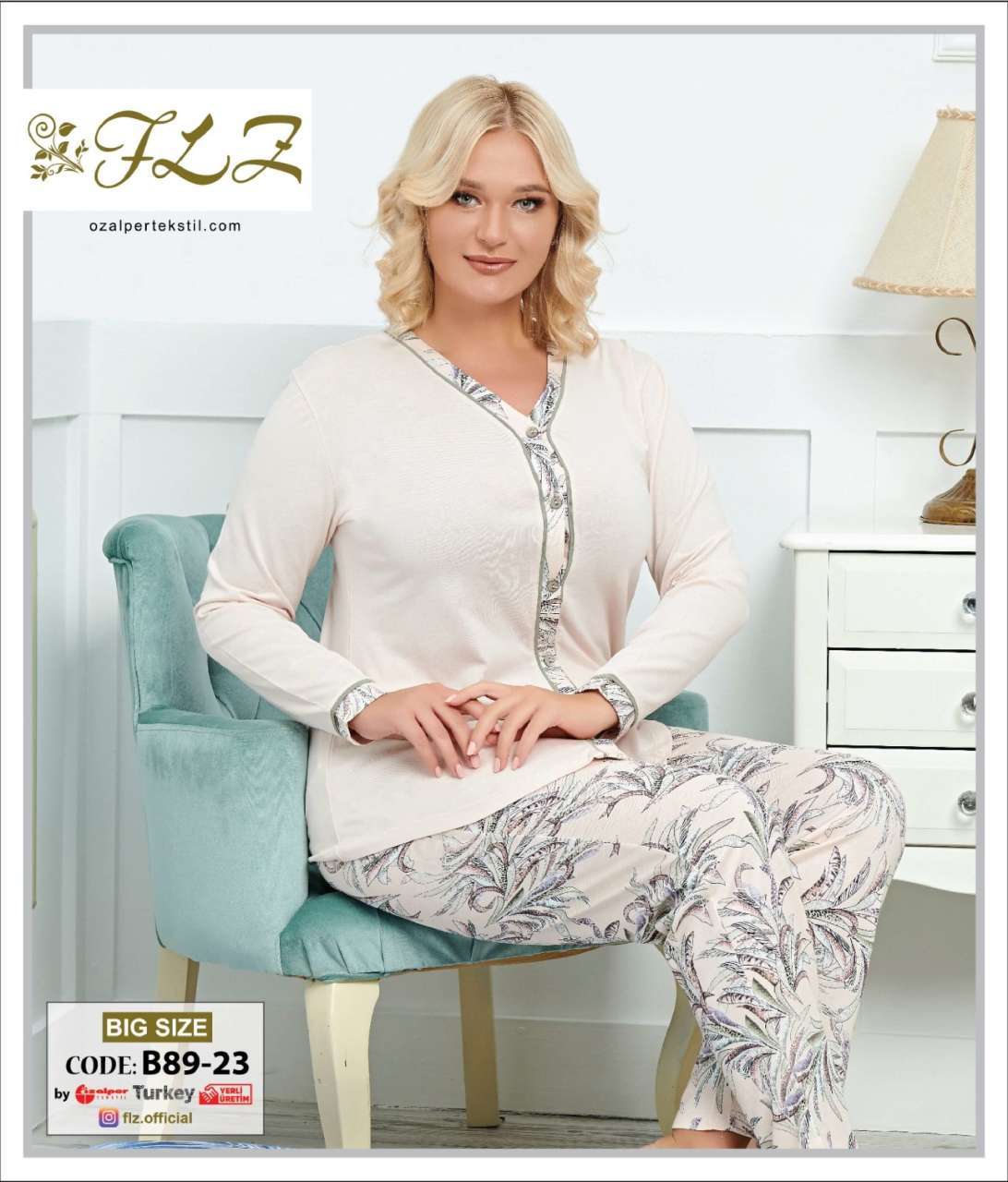 Flz 89-23 Battal Uzun Kol Bayan Pijama Takımı