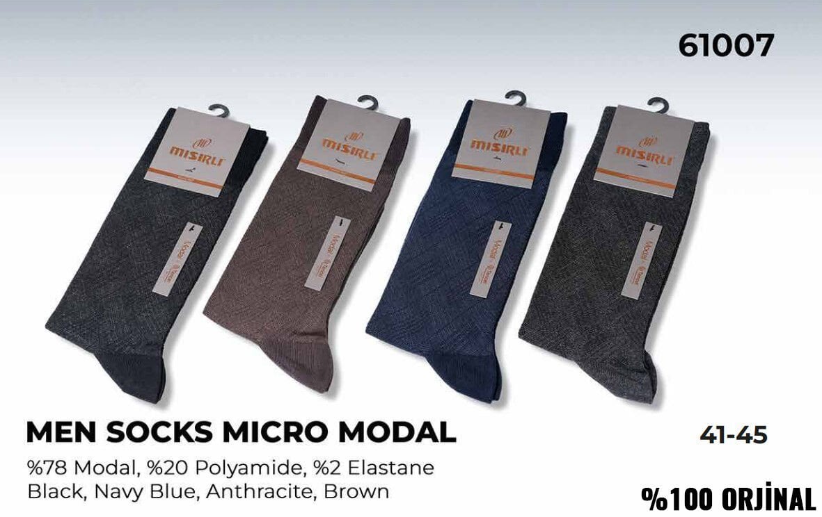 Mısırlı 61007 (41-45) Dikişsiz Organik Modal Erkek Çorap 12'li