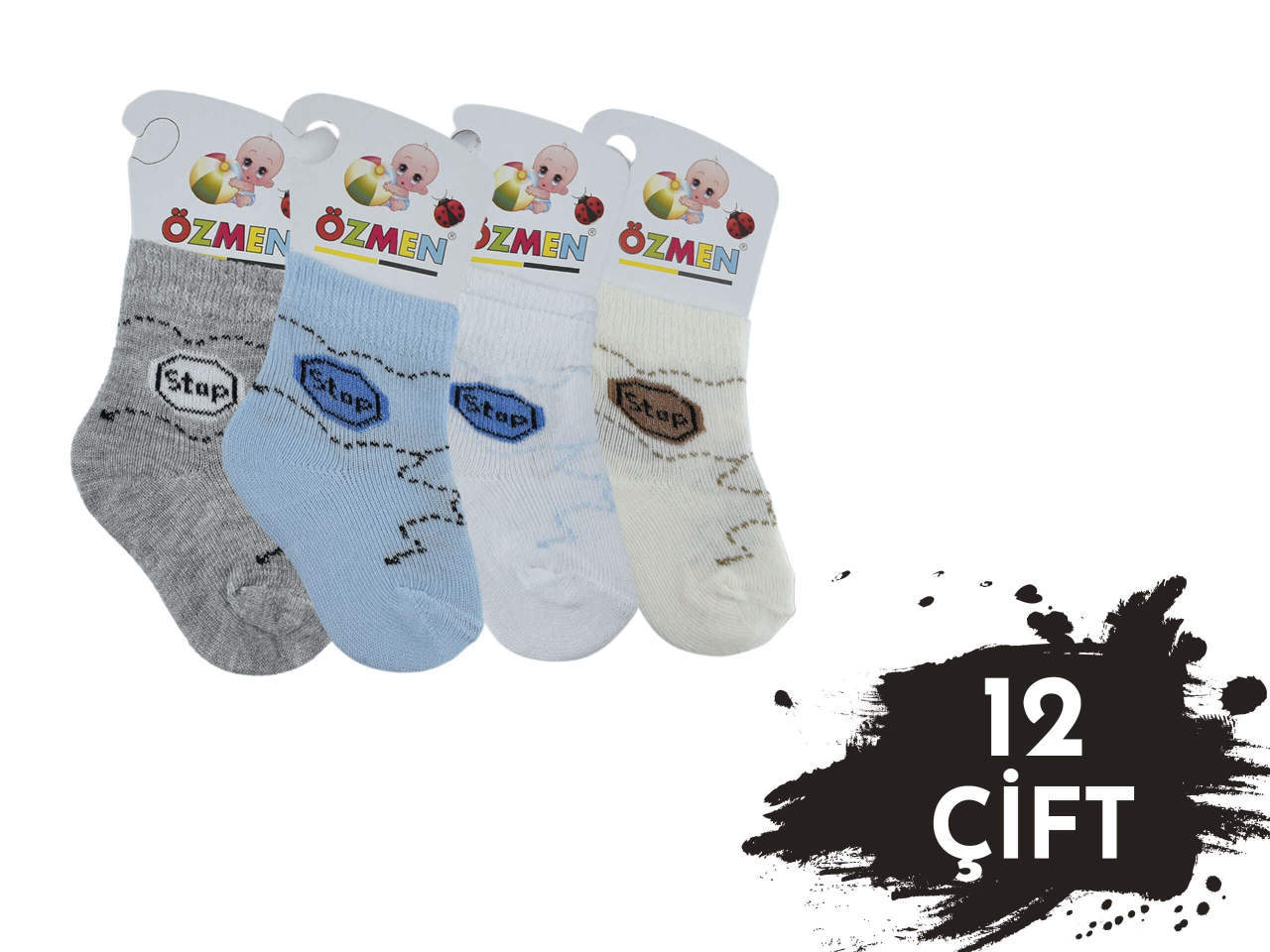 Özmen Yenidoğan Erkek Bebek Çorap 12'li