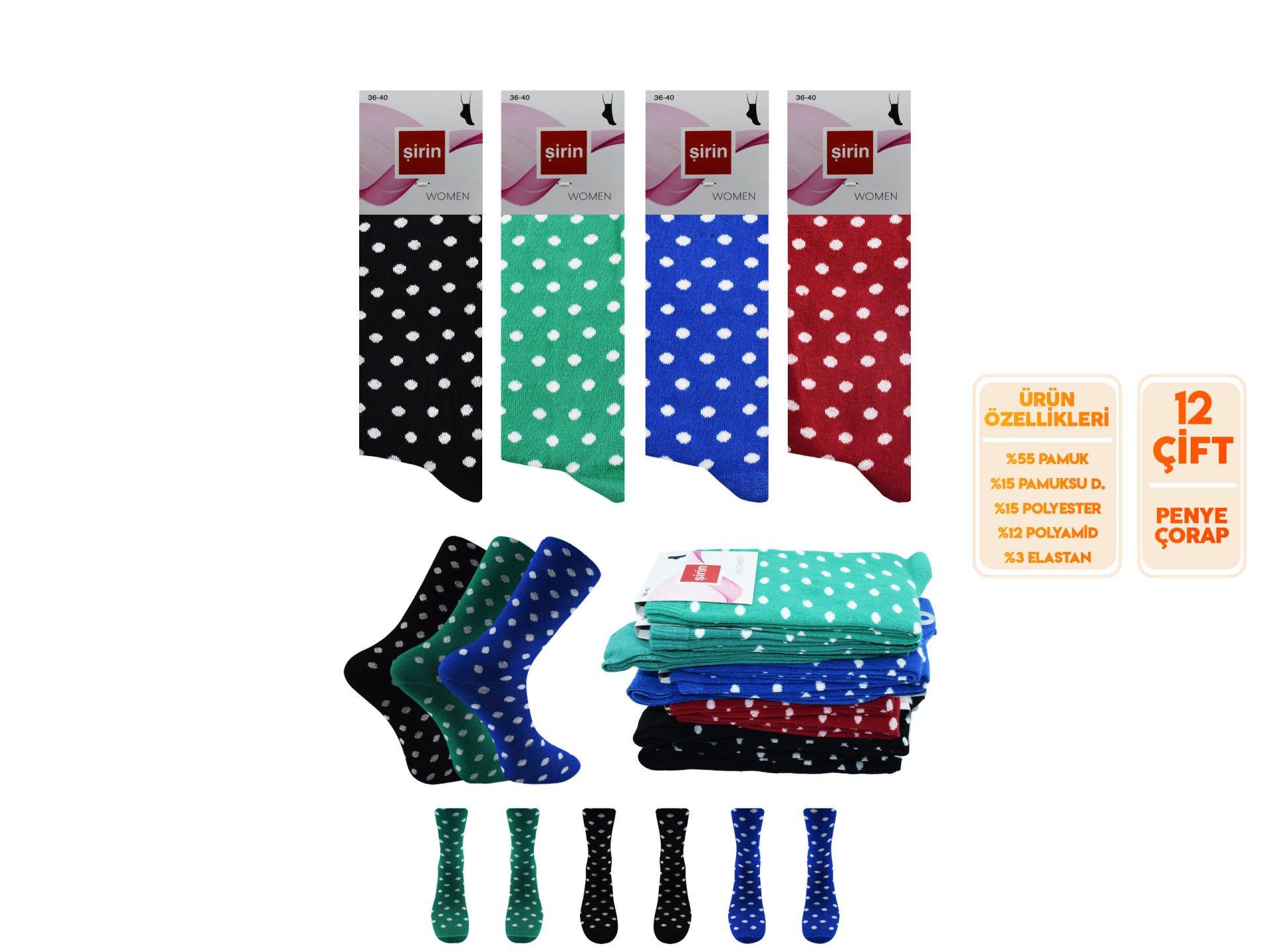 Şirin 4000-111 Bayan Penye Çorap 12'li
