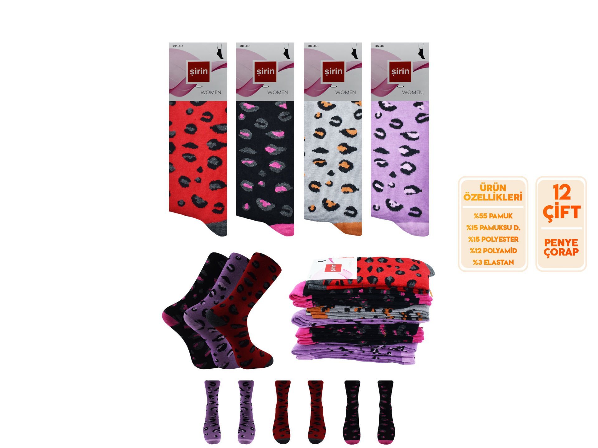 Şirin 4000-102 Bayan Penye Çorap 12'li