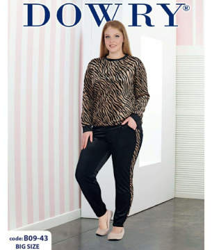 Dowry 09-43 Battal Kadife Uzun Kol Bayan Pijama Takımı