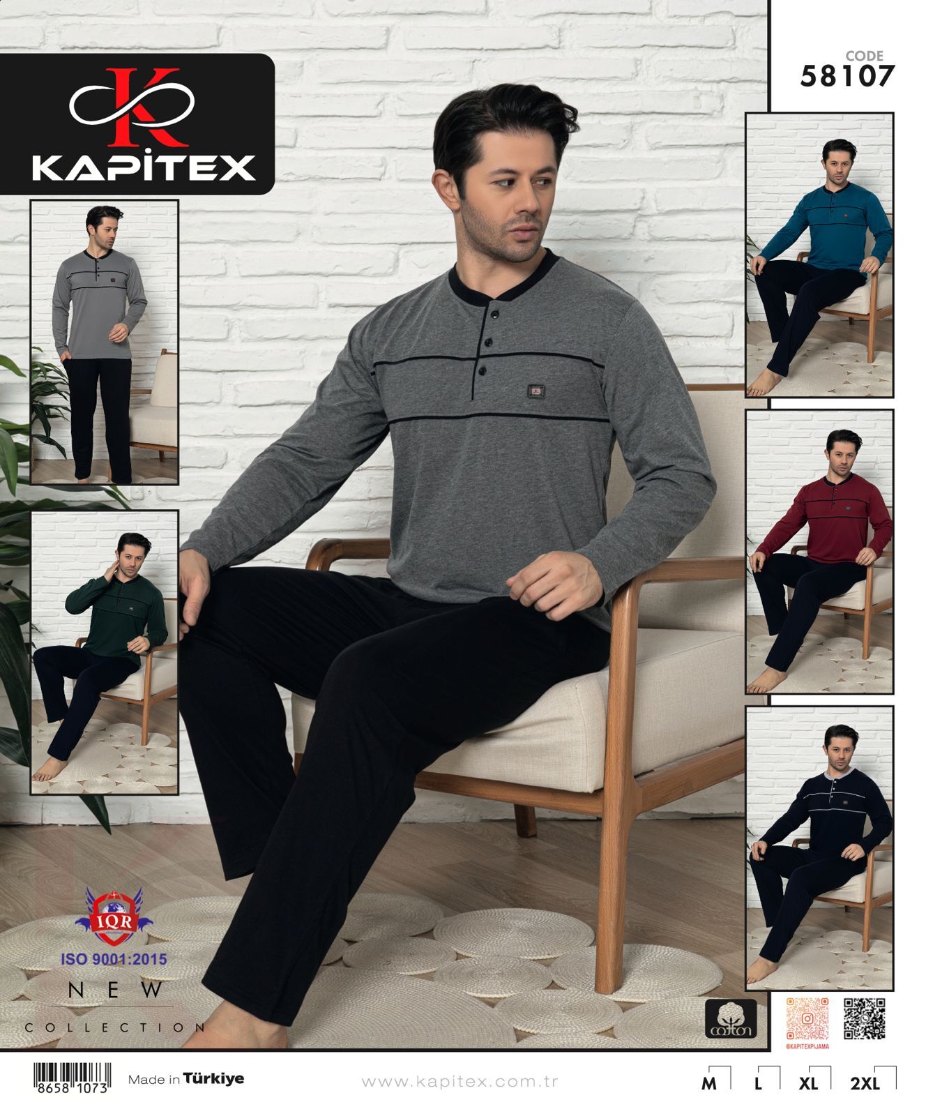 Kapitex 58107 (M-L-XL-XXL) Erkek Uzun Kollu Pijama Takım 4'lü