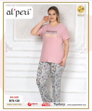 Alperi B78-120 (3XL-4XL-5XL-6XL) Bayan Kısa Kollu Pijama Takım 4'lü