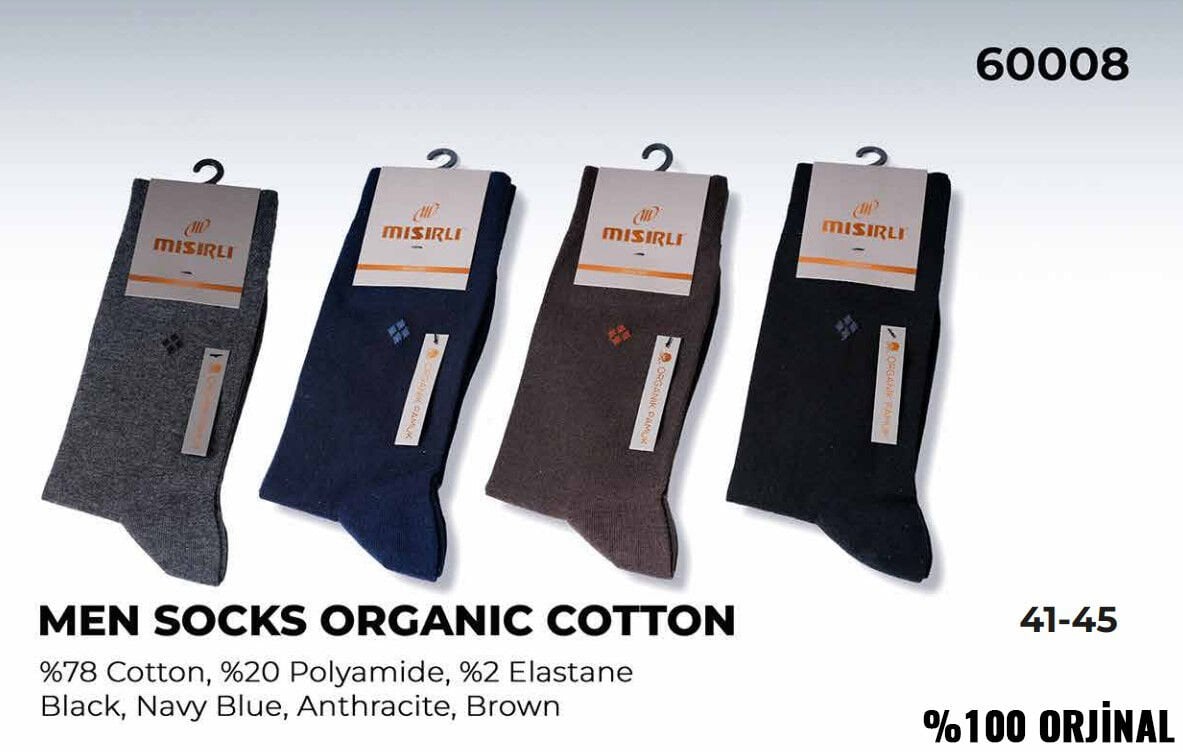 Mısırlı 60008 (41-45) Dikişsiz Organik Pamuk Erkek Çorap 12'li