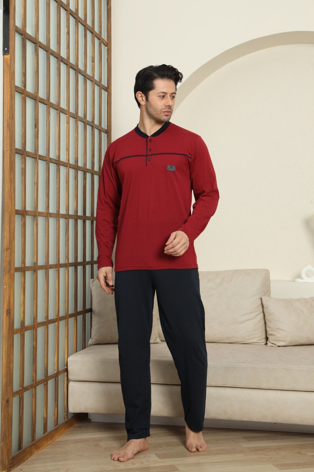 Modareya 3074 (M-L-XL-XXL) Erkek Uzun Kollu Pijama Takım 4'lü