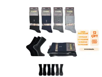 Vakre 9014-42 (41-44) Erkek Penye Likralı Çorap 12'li