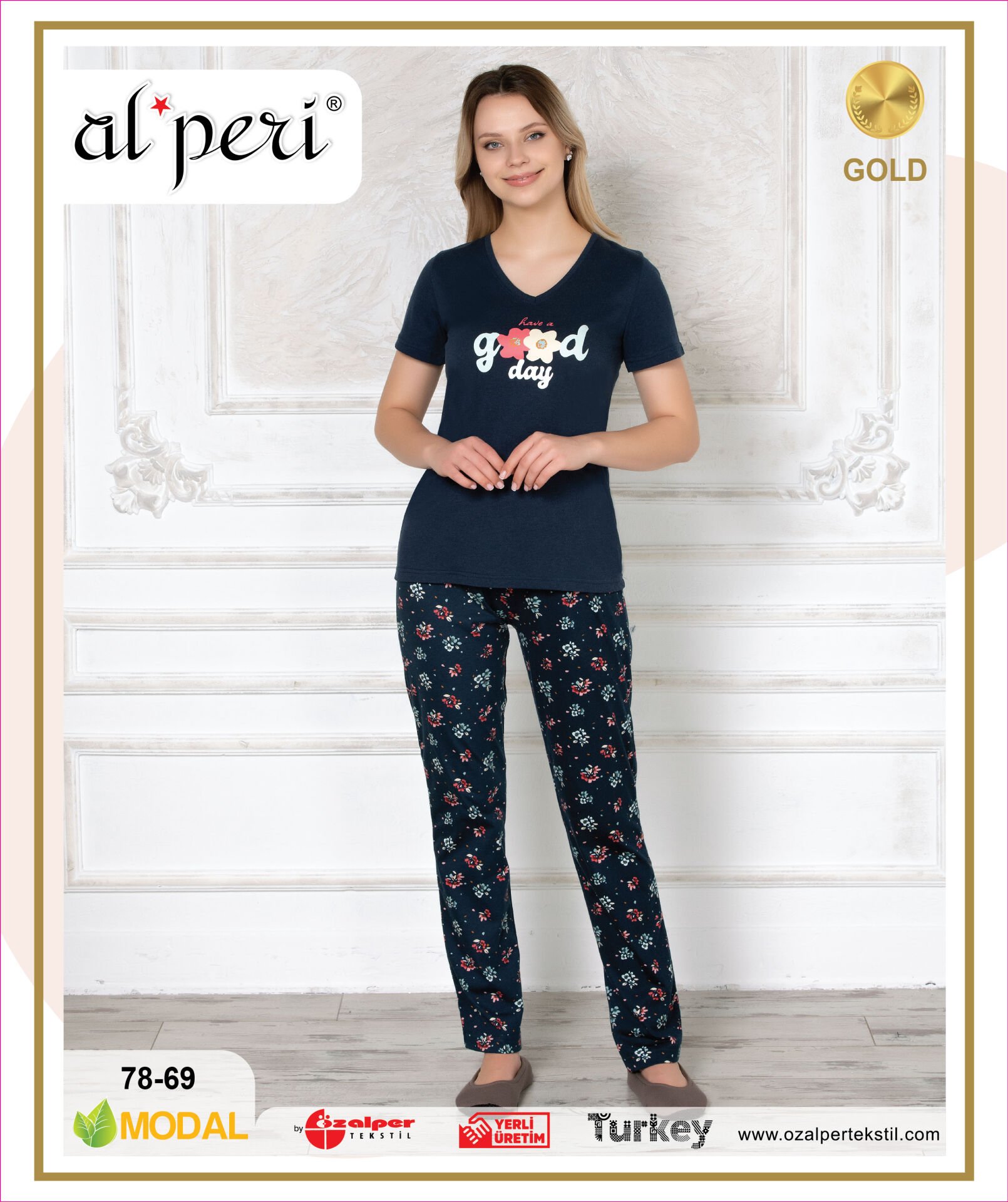 Alperi 78-69 (M-L-XL-XXL) Bayan Kısa Kollu Pijama Takım 4'lü