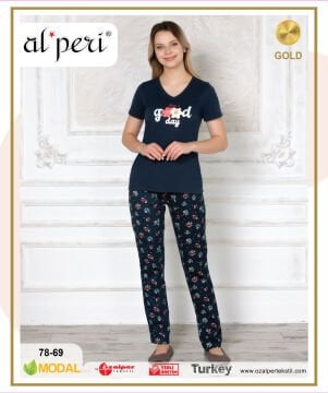 Alperi 78-69 (M-L-XL-XXL) Bayan Kısa Kollu Pijama Takım 4'lü