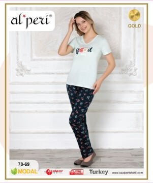 Alperi 78-69 (M-L-XL-XXL) Bayan Kısa Kollu Pijama Takım 4'lü