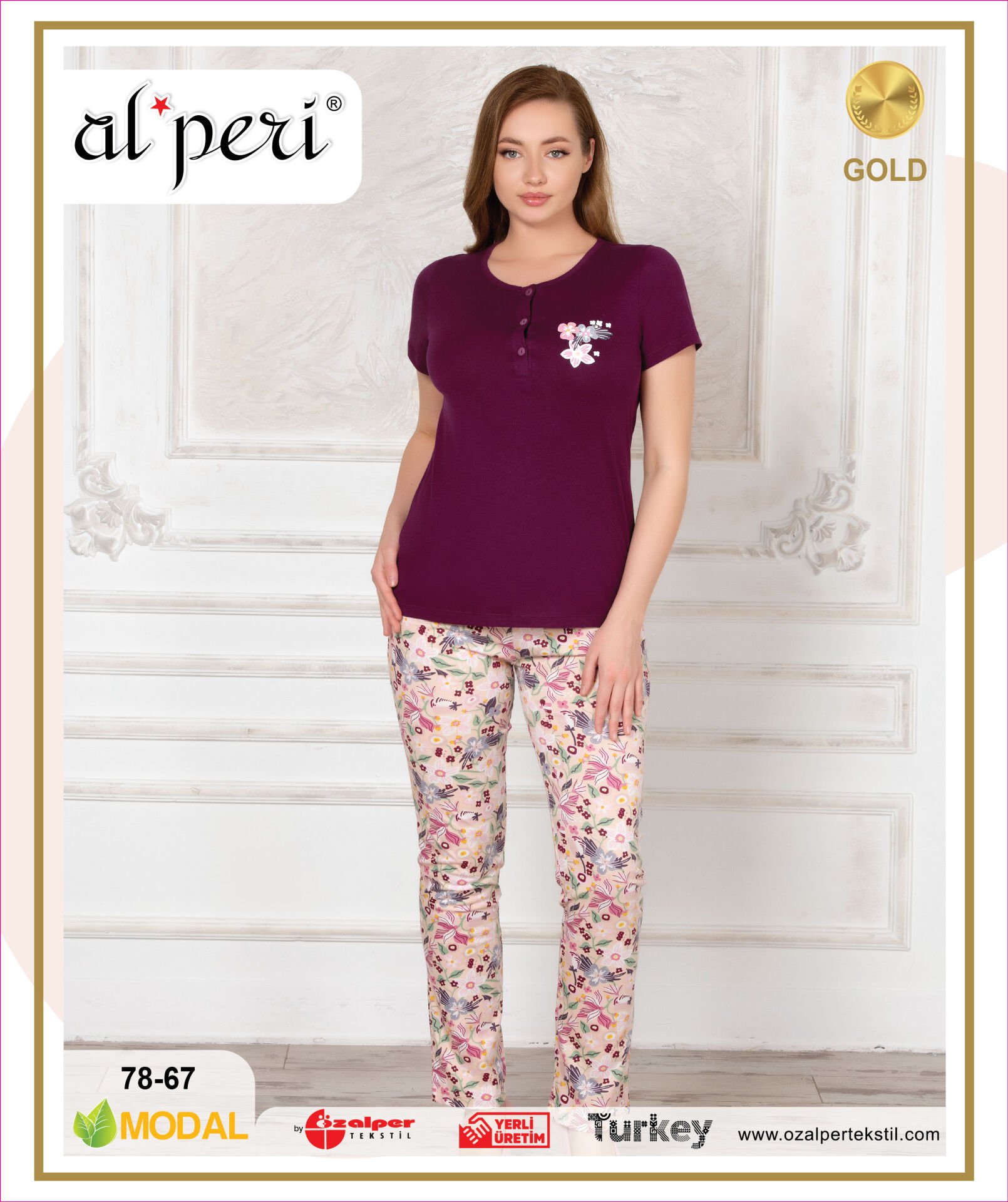 Alperi 78-67 (M-L-XL-XXL) Bayan Kısa Kollu Pijama Takım 4'lü