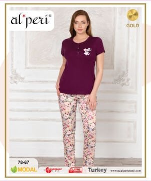 Alperi 78-67 (M-L-XL-XXL) Bayan Kısa Kollu Pijama Takım 4'lü