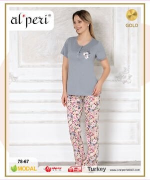 Alperi 78-67 (M-L-XL-XXL) Bayan Kısa Kollu Pijama Takım 4'lü