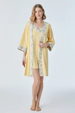 Pijadore 2094 (M-L-XL-XXL) Bayan Sabahlıklı Gecelik Takım 4'lü