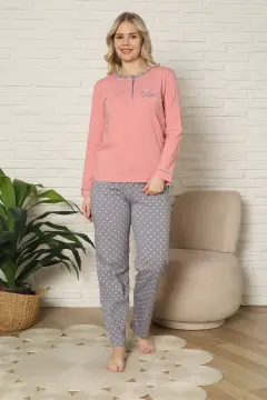 Kapitex 59166 (M-L-XL-XXL) Pamuklu Bayan Uzun Kollu Pijama Takım 4'lü