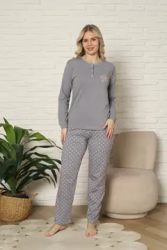 Kapitex 59166 (M-L-XL-XXL) Pamuklu Bayan Uzun Kollu Pijama Takım 4'lü