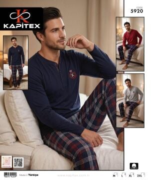Kapitex 5920 (M-L-XL-XXL) Erkek Uzun Kol Pijama Takım 6'lı
