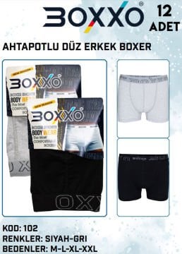 Boxxo 102 Ahtapotlu Düz Erkek Likralı Boxer 12'li