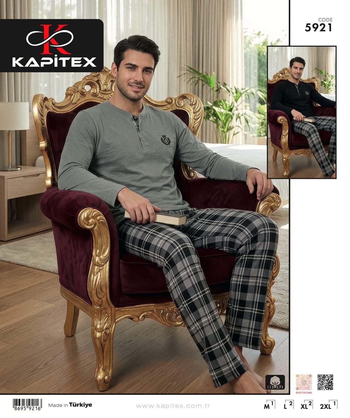 Kapitex 5921 (M-L-XL-XXL) Erkek Uzun Kol Pijama Takım 6'lı