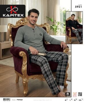 Kapitex 5921 (M-L-XL-XXL) Erkek Uzun Kol Pijama Takım 6'lı