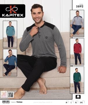 Kapitex 5892 (M-L-XL-XXL) Erkek Uzun Kol Pijama Takım 4'lü