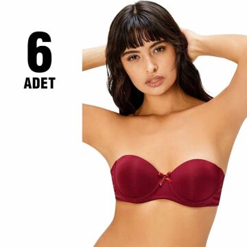 Cansoy 191 Bordo Balenli Destekli Straples Bayan Sütyen Takım 6'lı