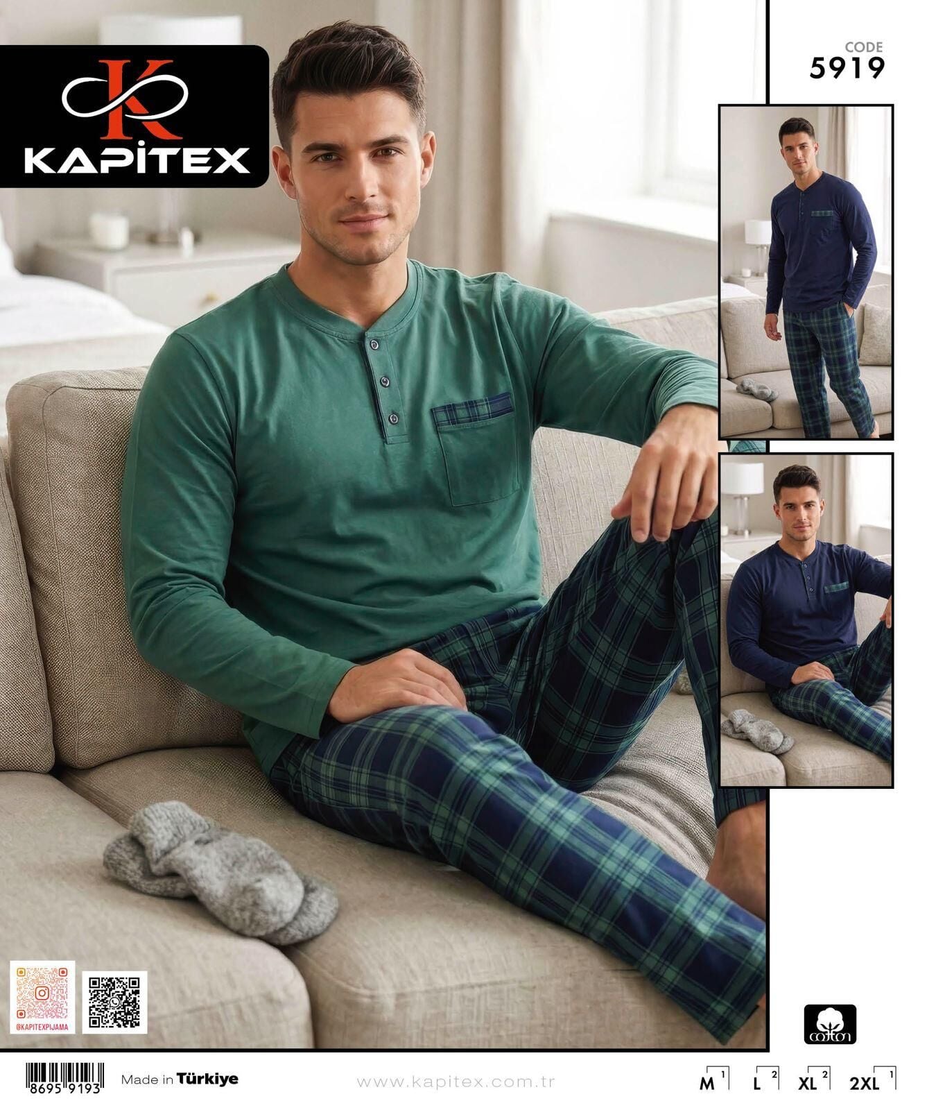 Kapitex 5919 (M-L-XL-XXL) Erkek Uzun Kol Pijama Takım 6'lı