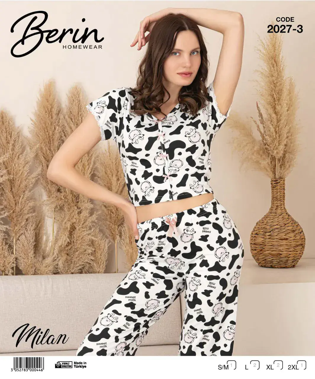 Berin 2027-3 (M-L-XL-XXL) Bayan Krop Kısa Kollu Milan Kapri Pijama Takımı 6'lı