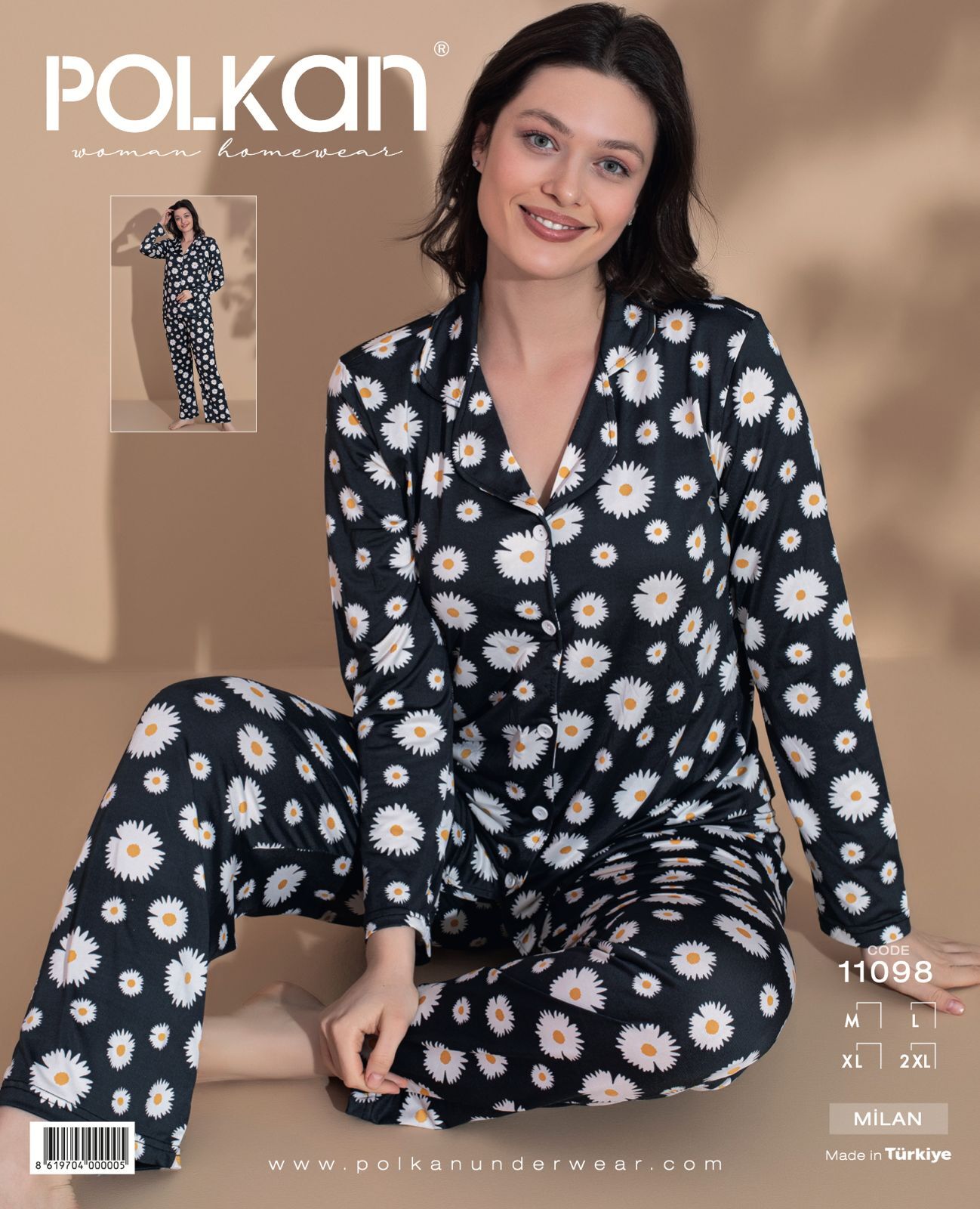 Polkan 11098 Bayan Uzun Kollu Milan Pijama Takım 4'lü