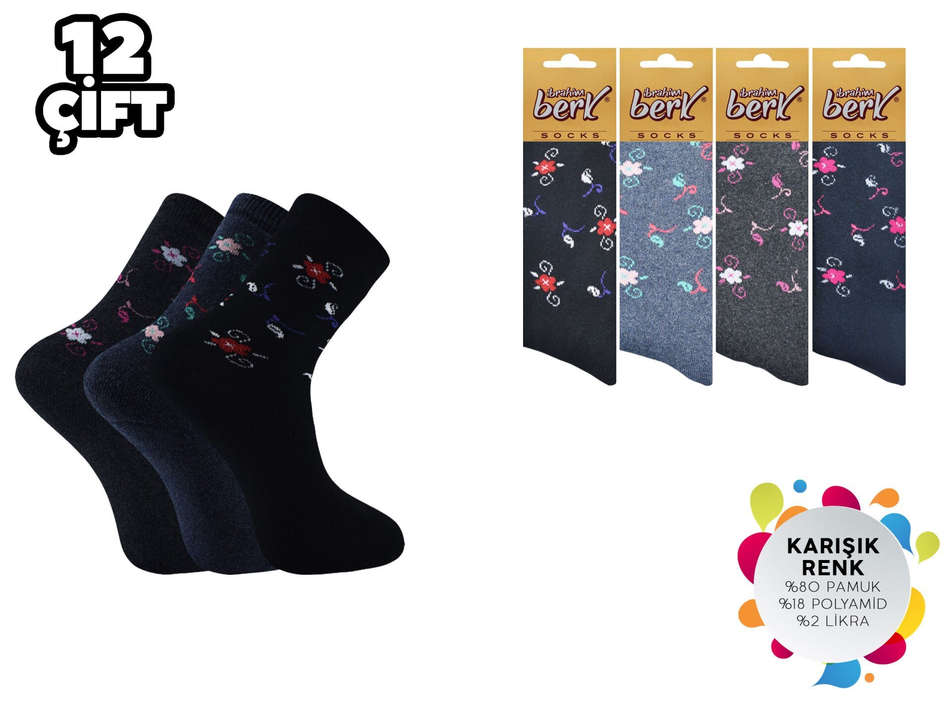 Berk 21-1 Bayan Kışlık Havlu Çorap 12'li