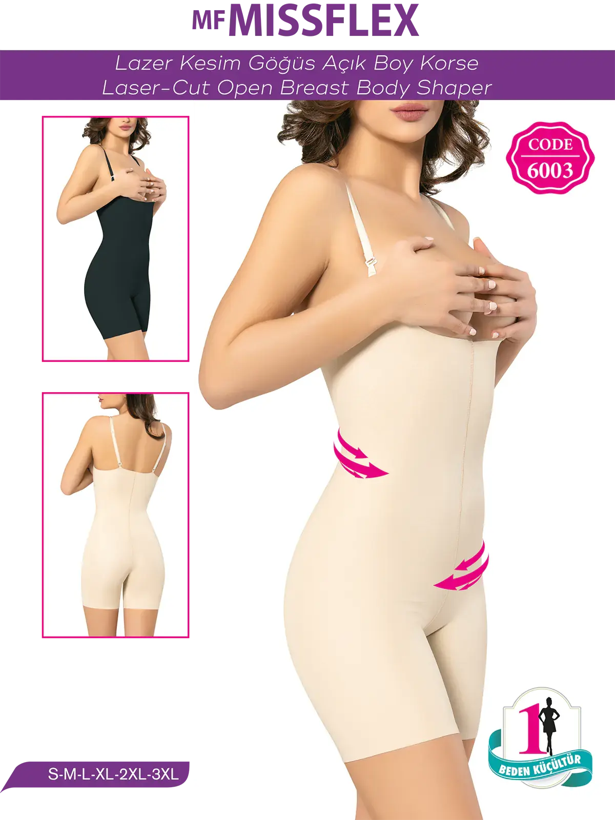 MF MISS FLEX 6003 Lazer Kesim Askılı Göğüs Altı Paçalı Korse