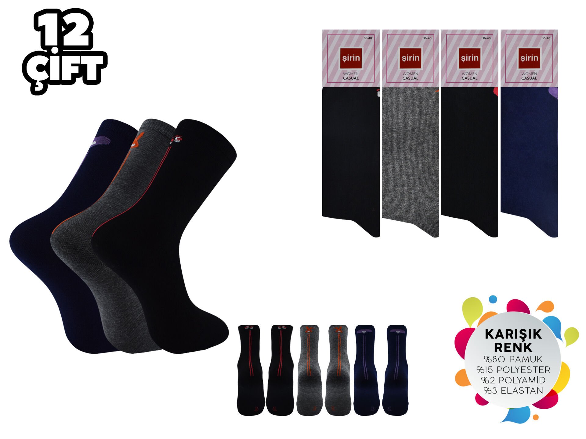 Şirin 4150-45 Dikişsiz Bayan Penye Çorap 12'li