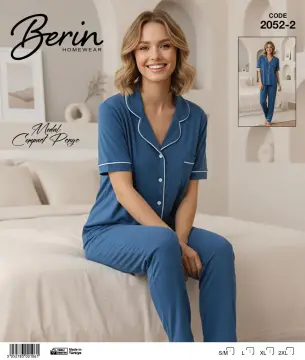 Berin 2052-2 (M-L-XL-XXL) Bayan Kısa Kollu Modal Kompak Penye Pijama Takımı 6'lı