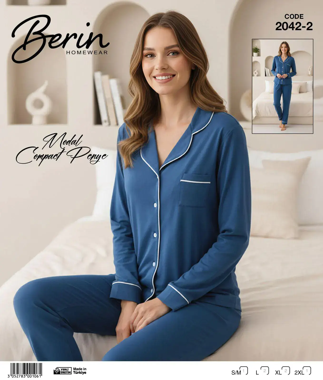 Berin 2042-3 (M-L-XL-XXL) Bayan Uzun Kollu Kompak Pijama Takımı 6'lı